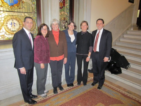 Sen. Petruccelli, Marge Amster, Olivia Fiske, Cathie Zusy, Gina Foote and Rep. Jay Livingstone