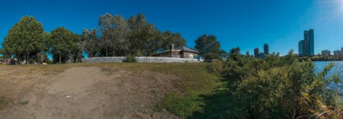 The 1818 powder magazine with its new roof commanding attention at Magazine Beach, 2014. Photograph by and courtesy of Richard Hackel.
